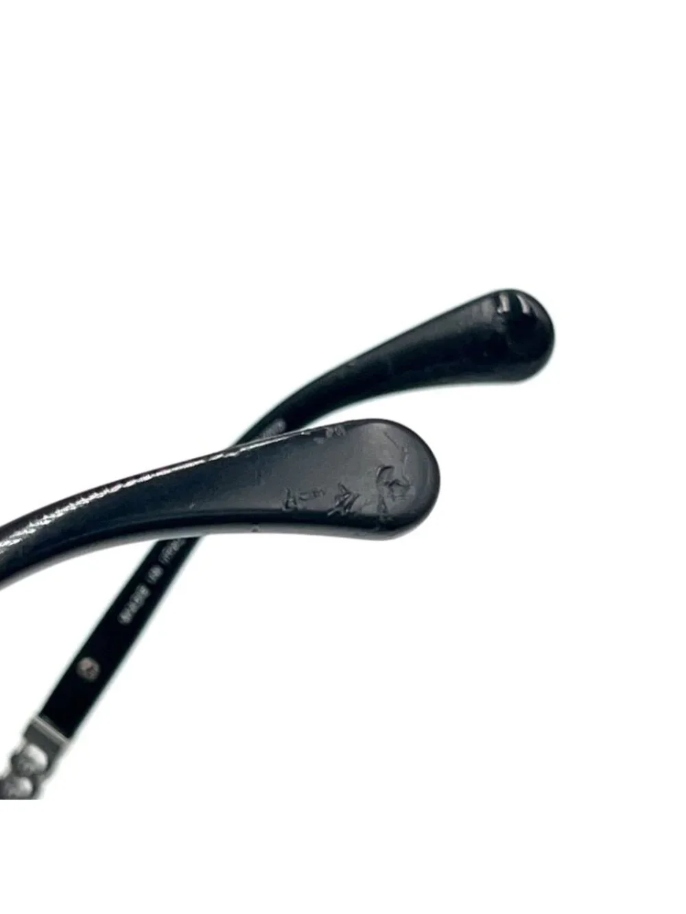 Chanel Chain Temple Acetate Metal Black Sunglasses Silver Eyewear